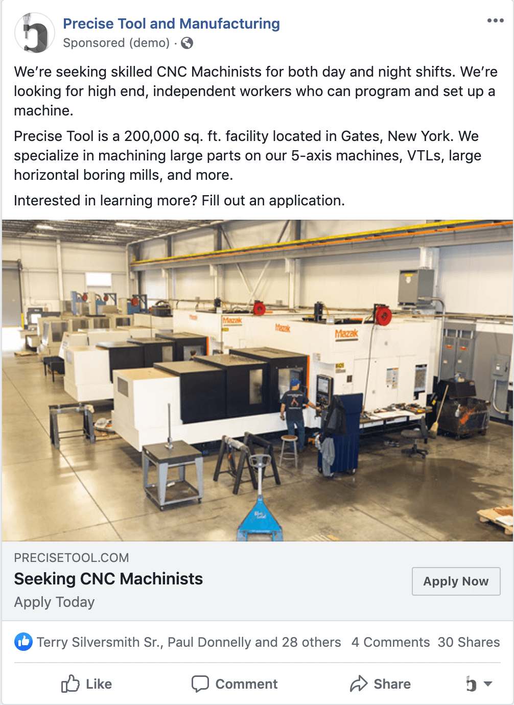 CNC Machinist Job Post Facebook