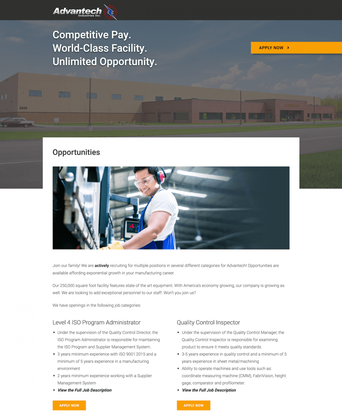 Manufacturer Job Page Example